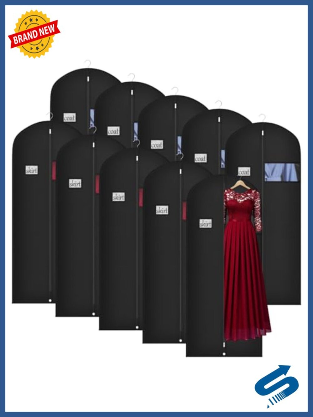 Lightweight Long Garment Bag Set with Clear Window - 10 Pack
